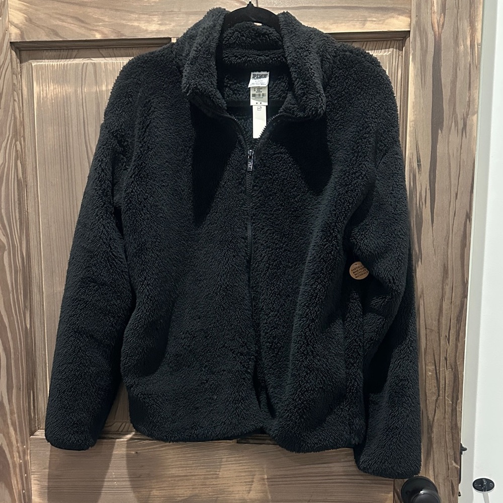 Women’s VS Pink Cozy Black Fleece Jacket size M